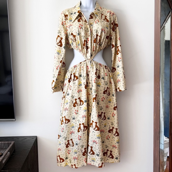 **RARE** NWOT Rhode Yellow Cutout Dress Meadow Animal Print Long Sleeves - Picture 4 of 11